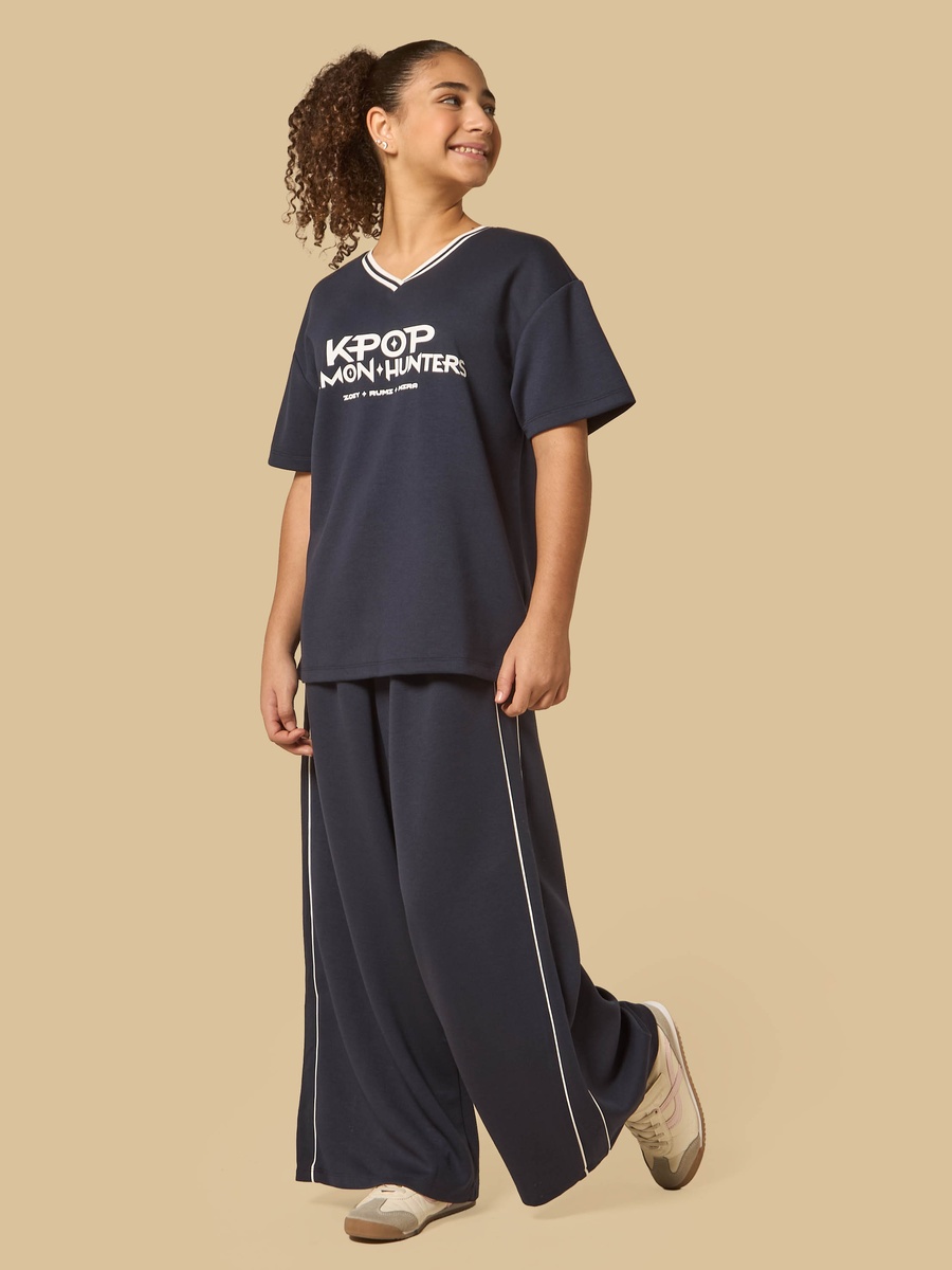 Piping Accent Wide Leg Pants
