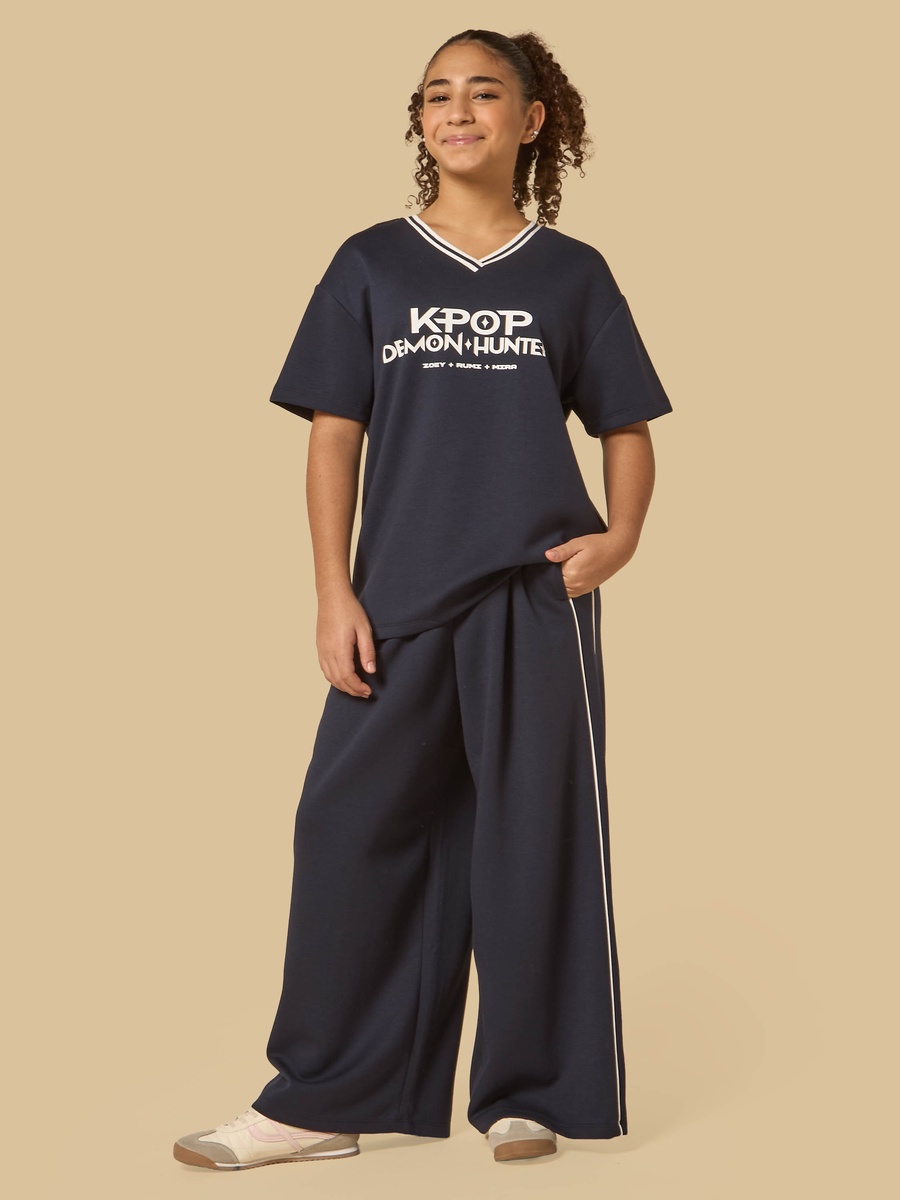 Piping Accent Wide Leg Pants