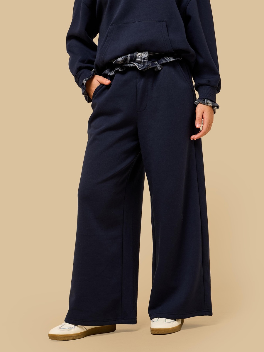 Checked Waist Wide Leg Pants