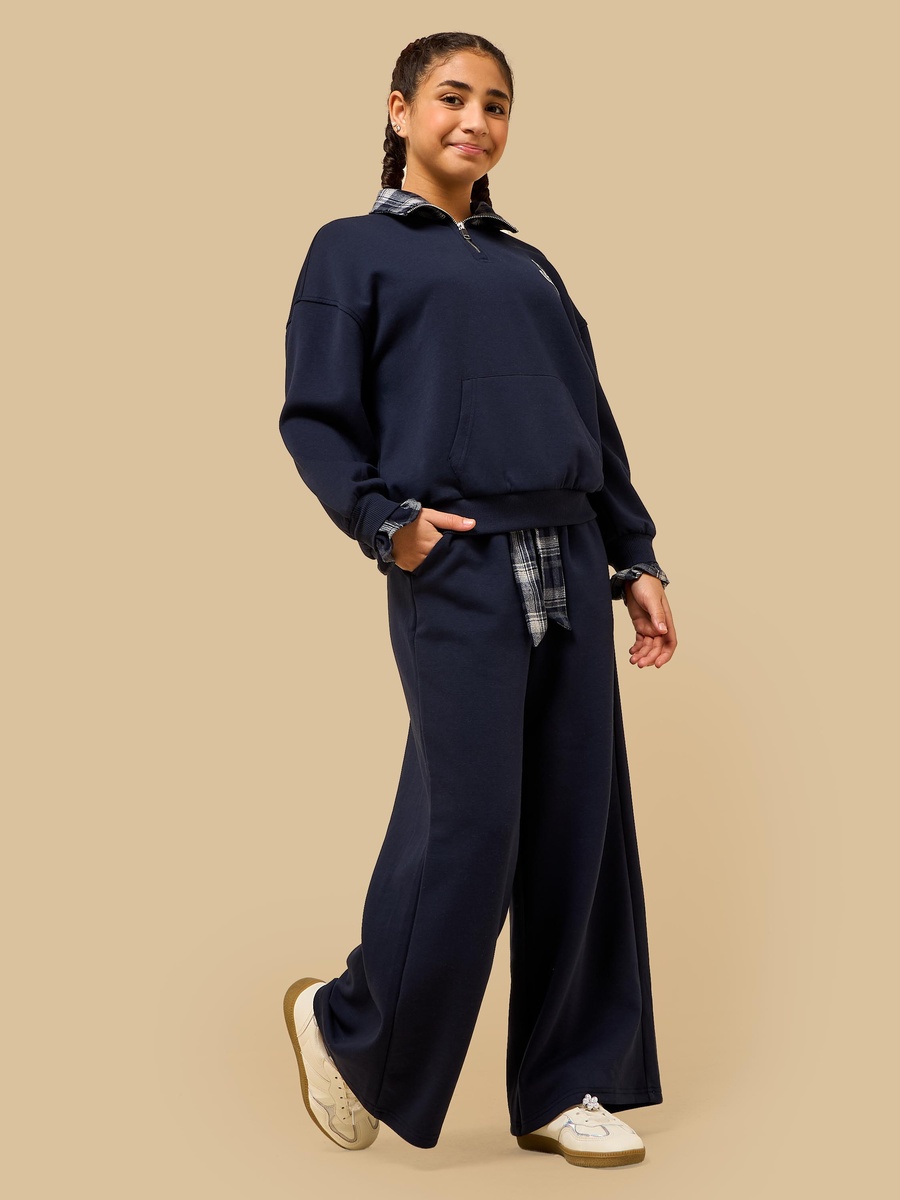Checked Waist Wide Leg Pants