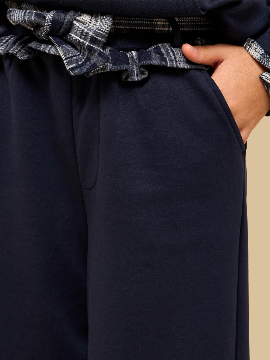 Checked Waist Wide Leg Pants