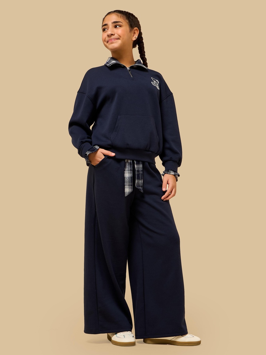 Checked Waist Wide Leg Pants
