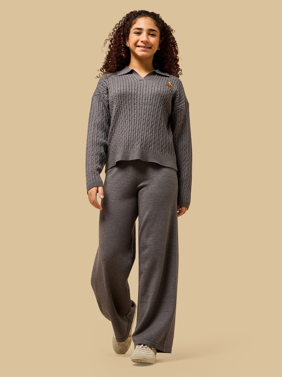 Side Cable Knit Wide Leg Pants