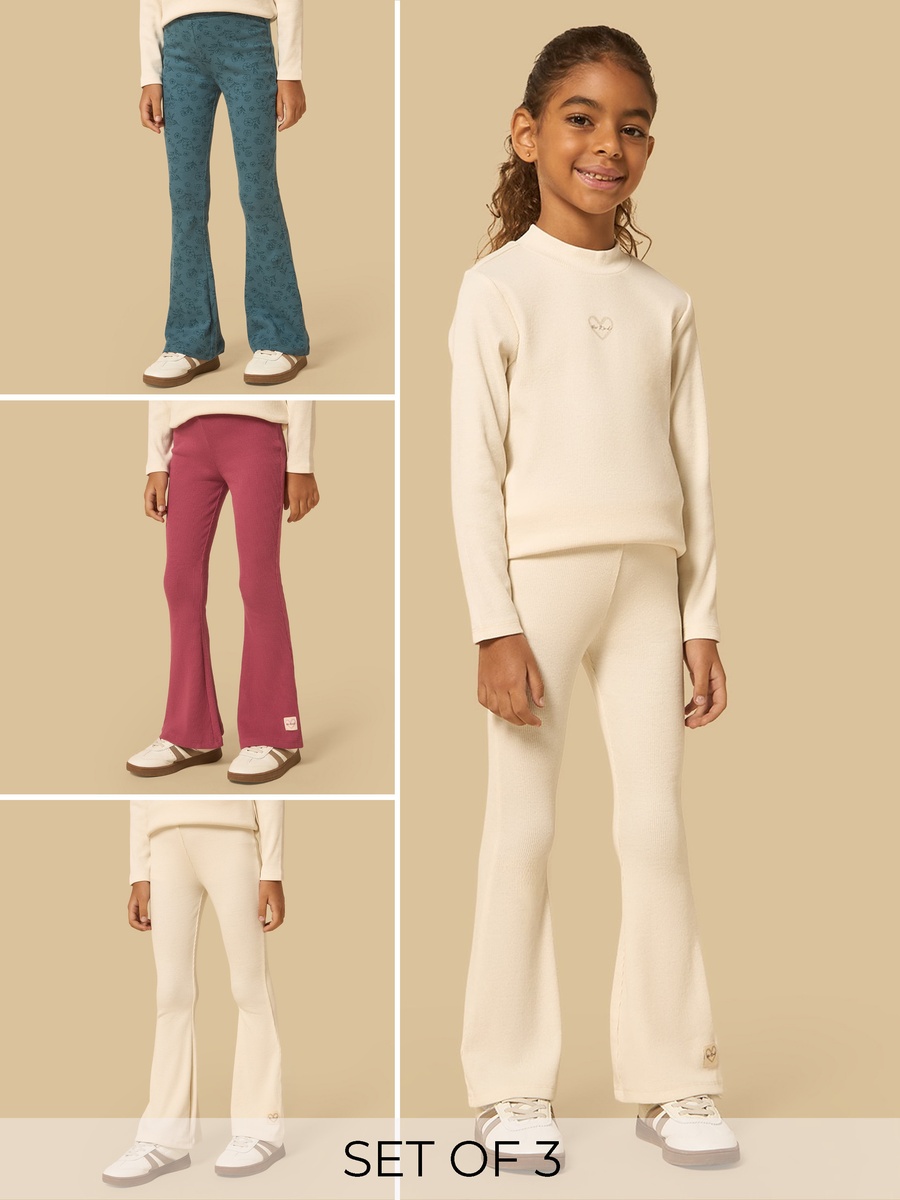 Pack of 3 - Ribbed Flared Pants