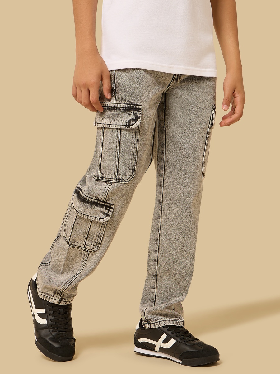 Wide Leg Cotton Cargo Jeans