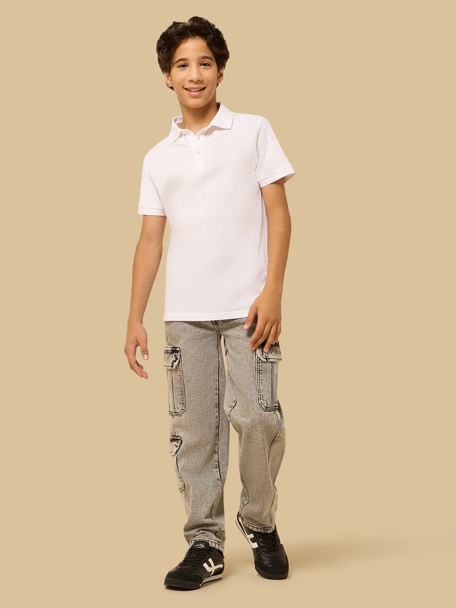 Wide Leg Cotton Cargo Jeans