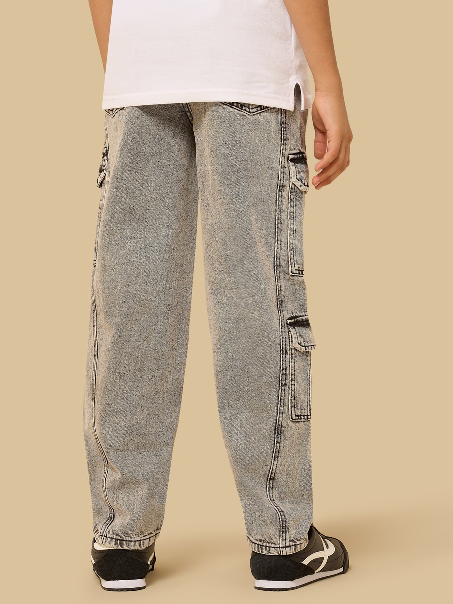 Wide Leg Cotton Cargo Jeans