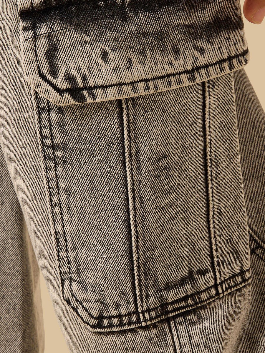 Wide Leg Cotton Cargo Jeans