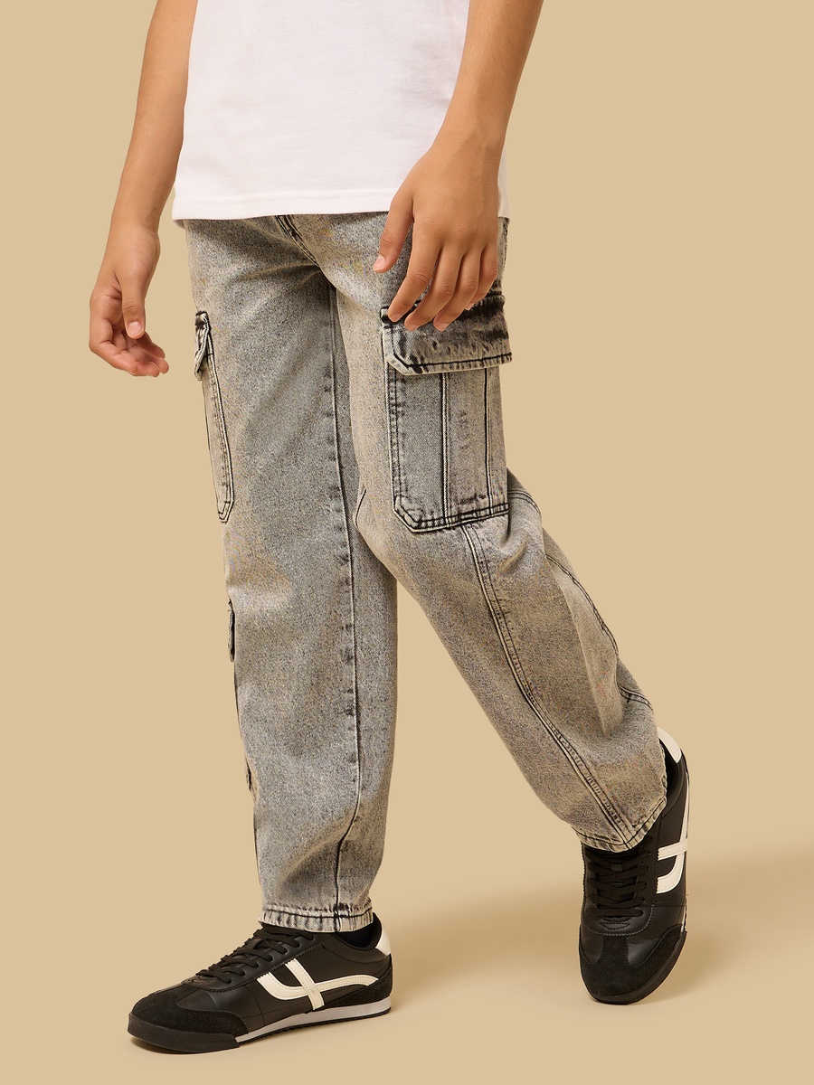 Wide Leg Cotton Cargo Jeans