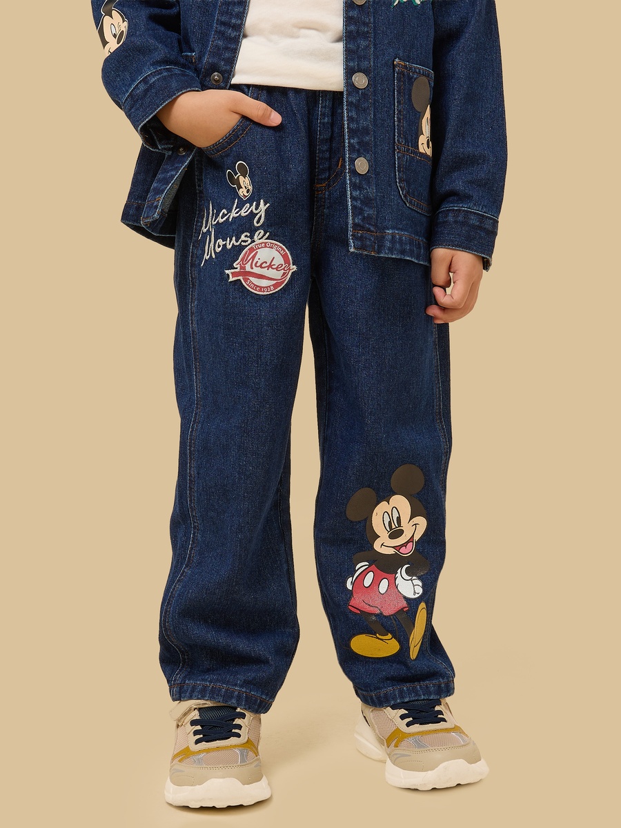 Mickey Mouse Print Cotton Denim Pants