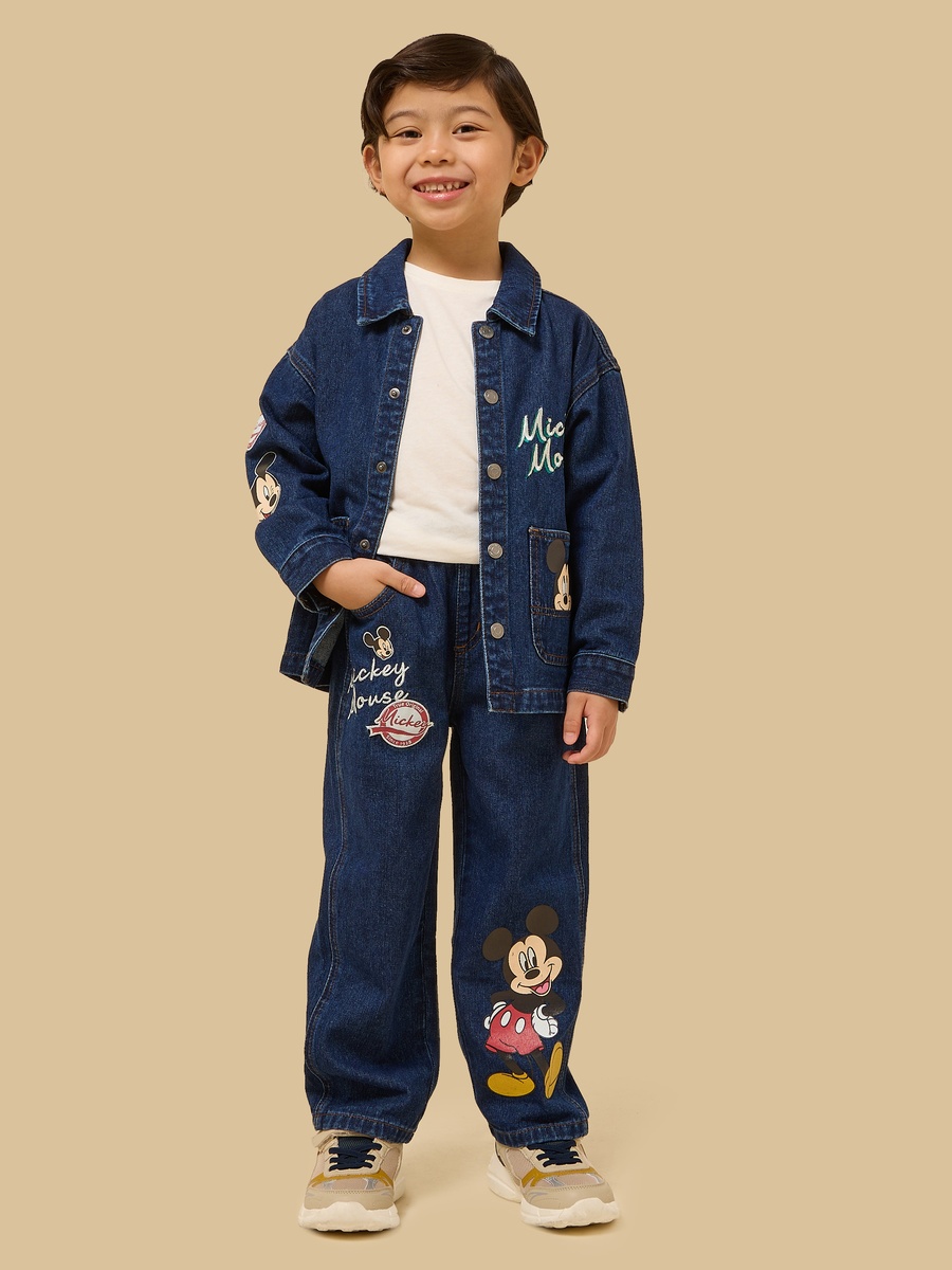 Mickey Mouse Print Cotton Denim Pants