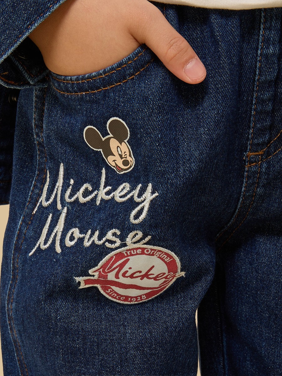 Mickey Mouse Print Cotton Denim Pants