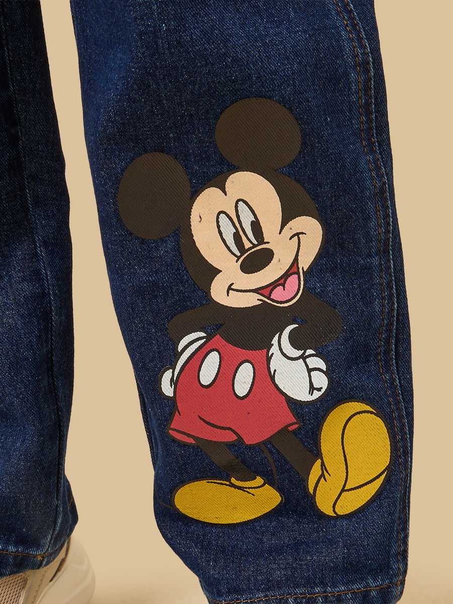 Mickey Mouse Print Cotton Denim Pants