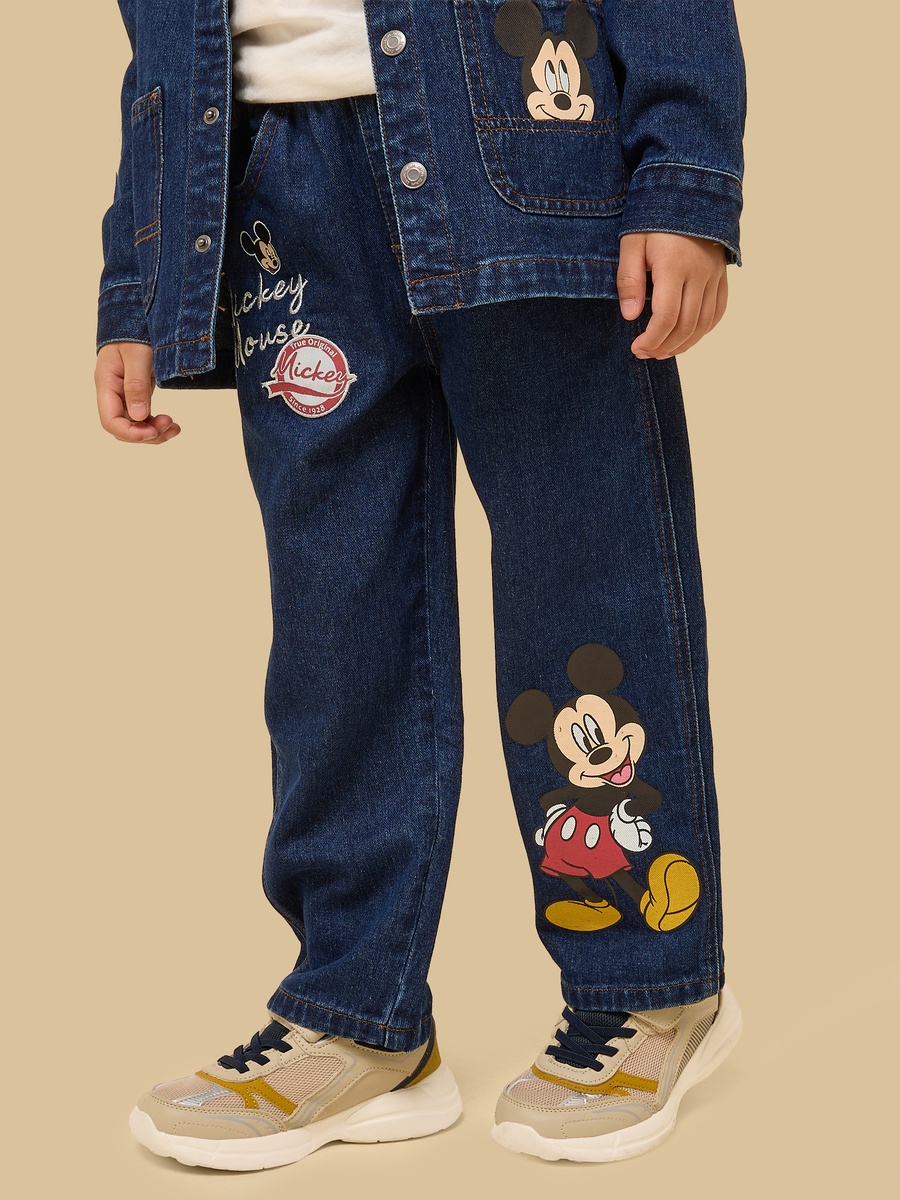 Mickey Mouse Print Cotton Denim Pants