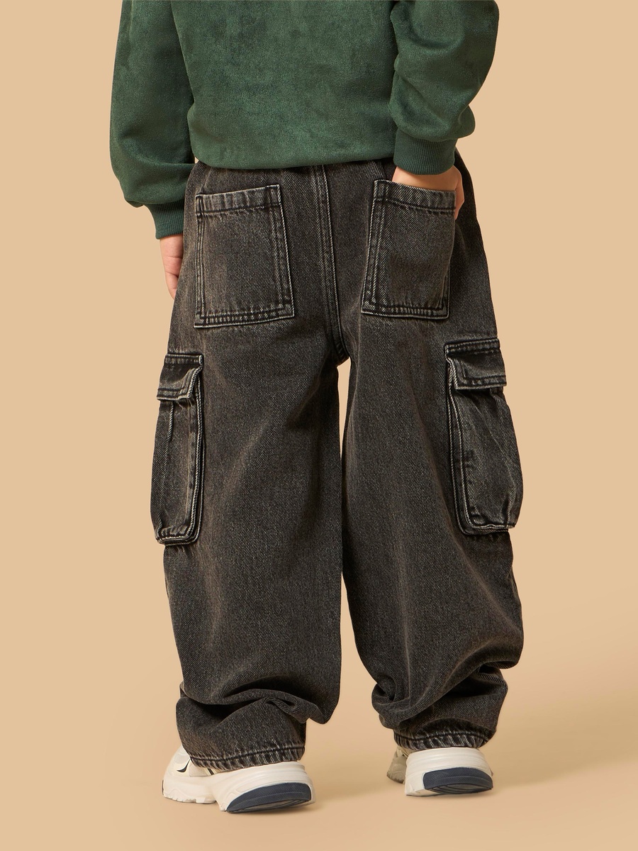 Baggy Fit Cotton Cargo Jeans