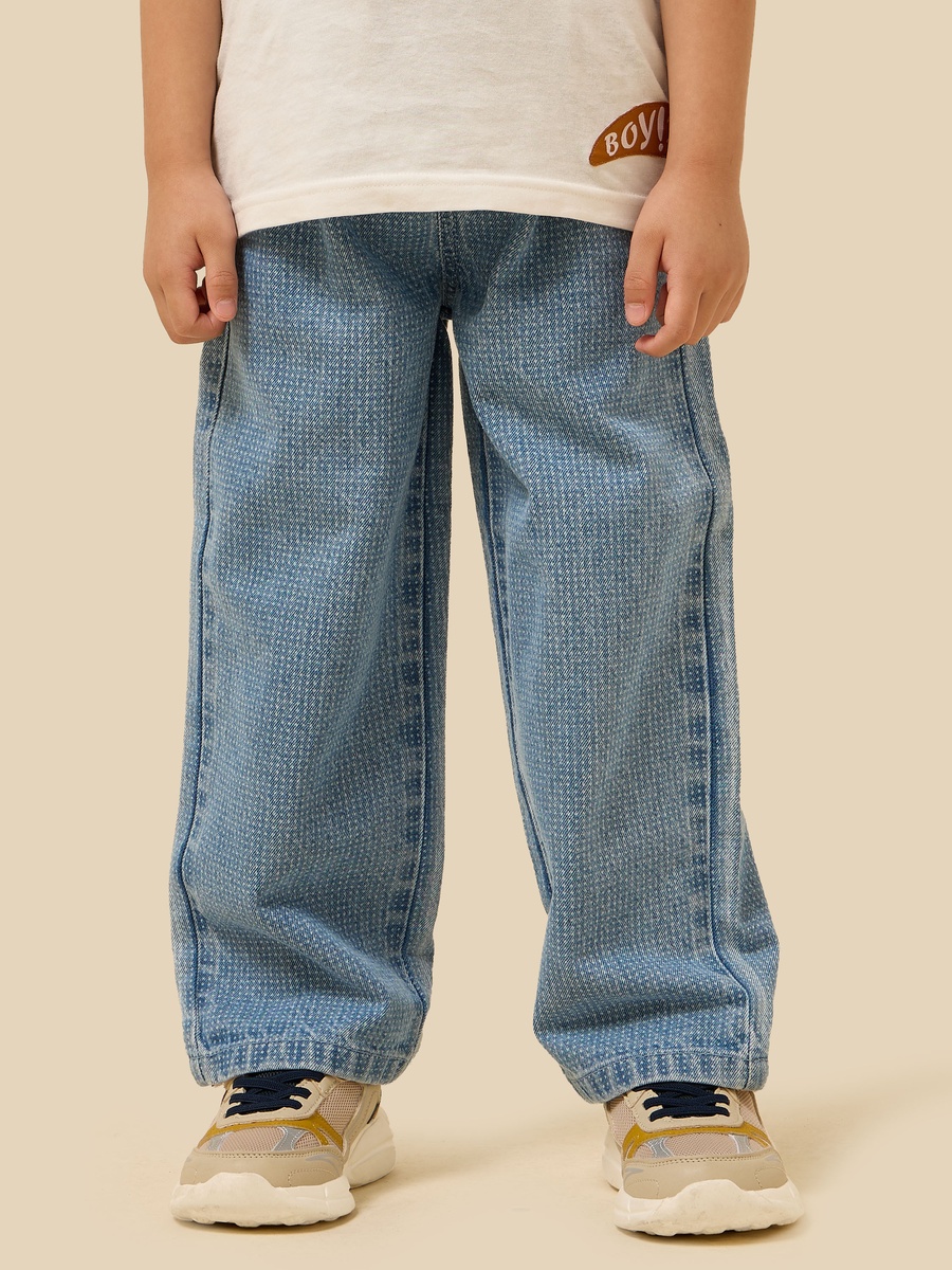 Textured Pull-On Denim Pants