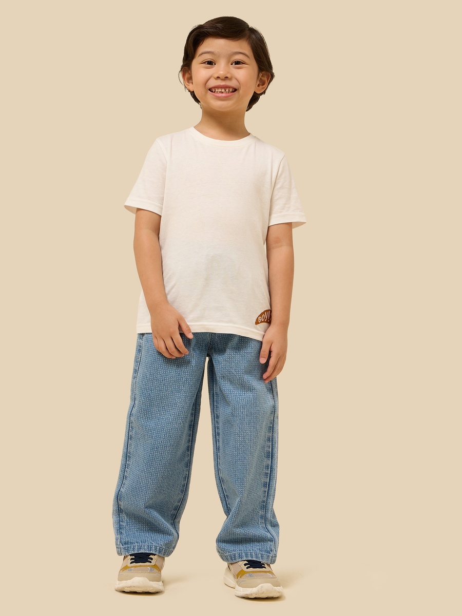 Textured Pull-On Denim Pants