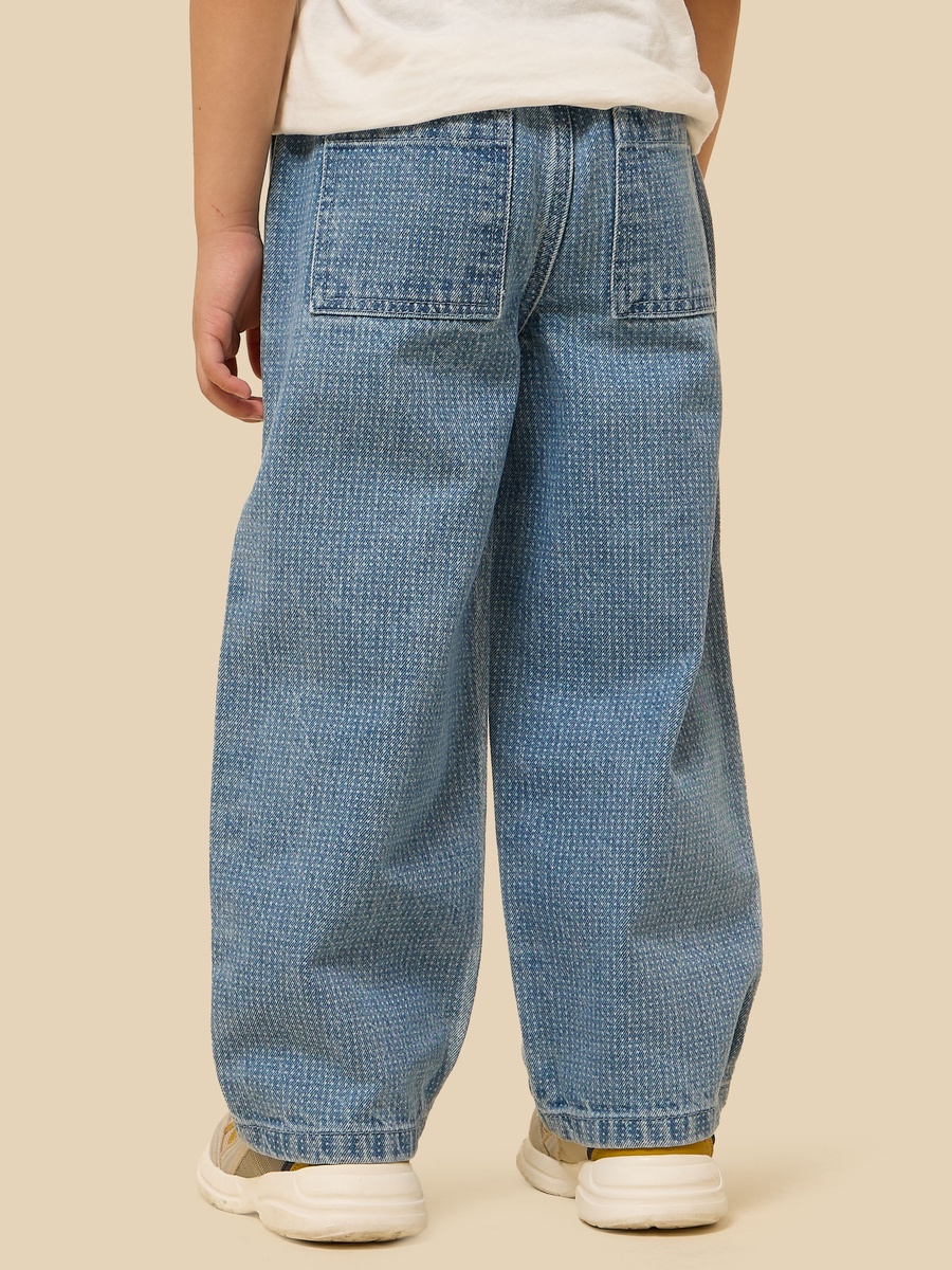 Textured Pull-On Denim Pants