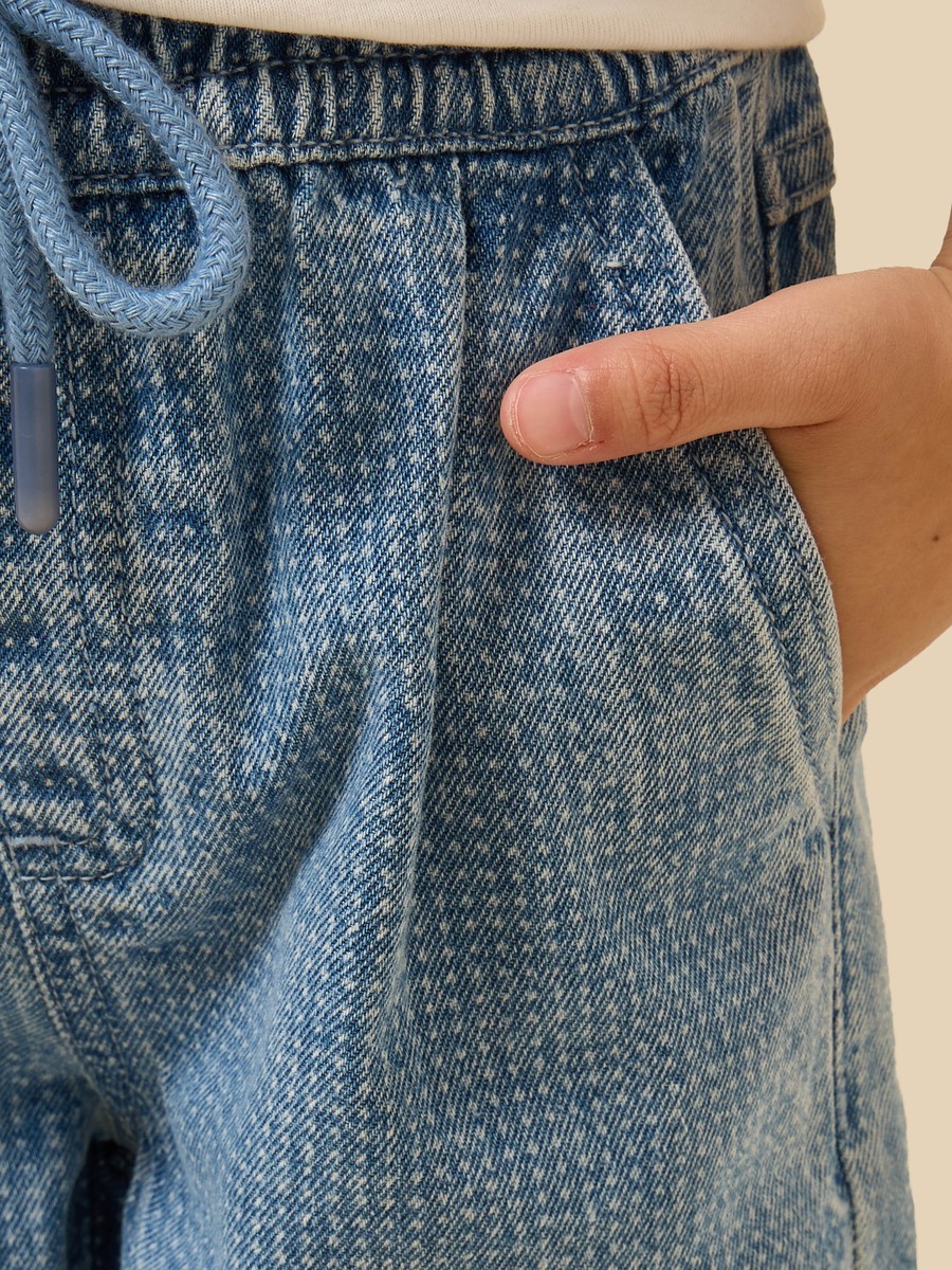 Textured Pull-On Denim Pants