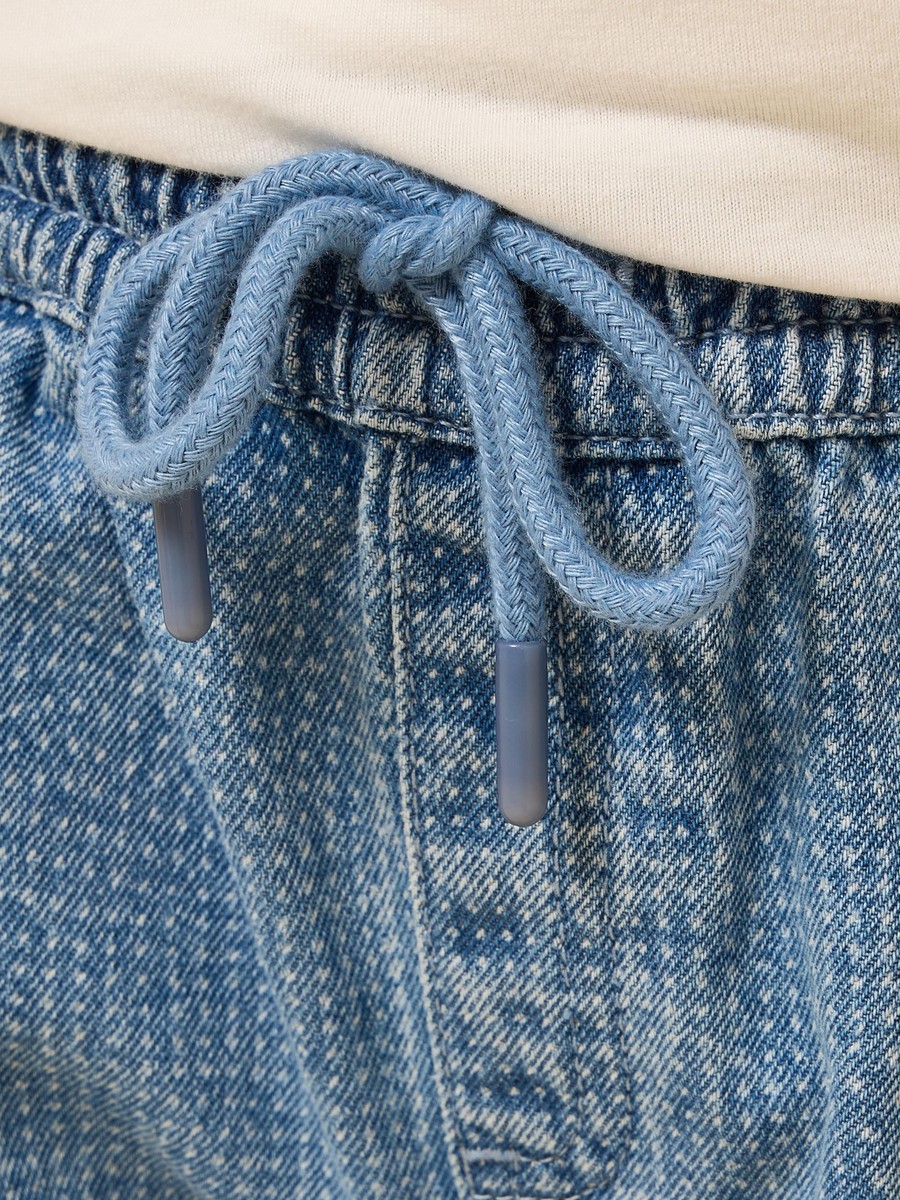 Textured Pull-On Denim Pants