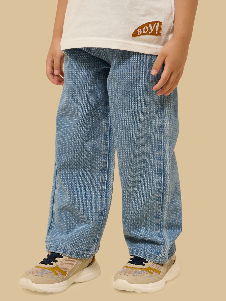 Textured Pull-On Denim Pants