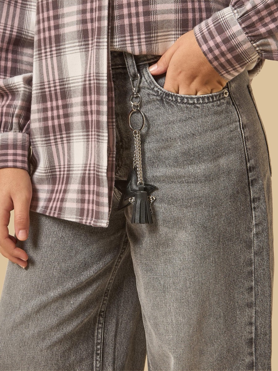 Wide Leg Jeans with Keyring Charm
