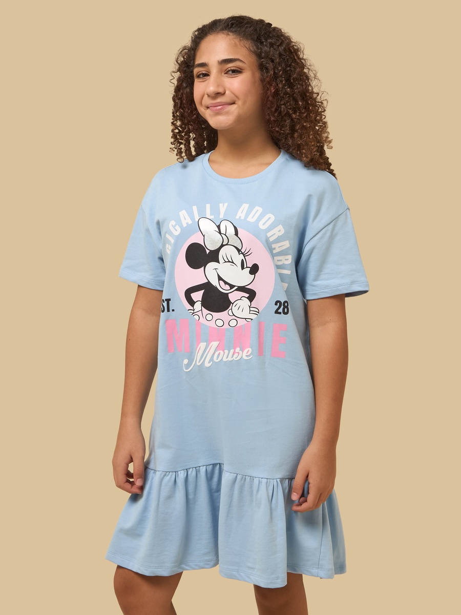 Minnie Mouse Print Viscose Drop Waist Dress