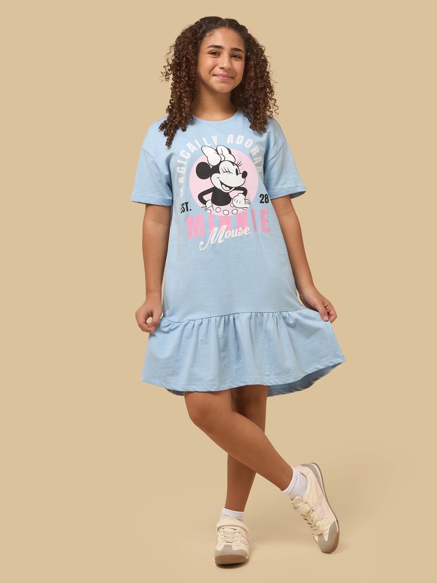 Minnie Mouse Print Viscose Drop Waist Dress