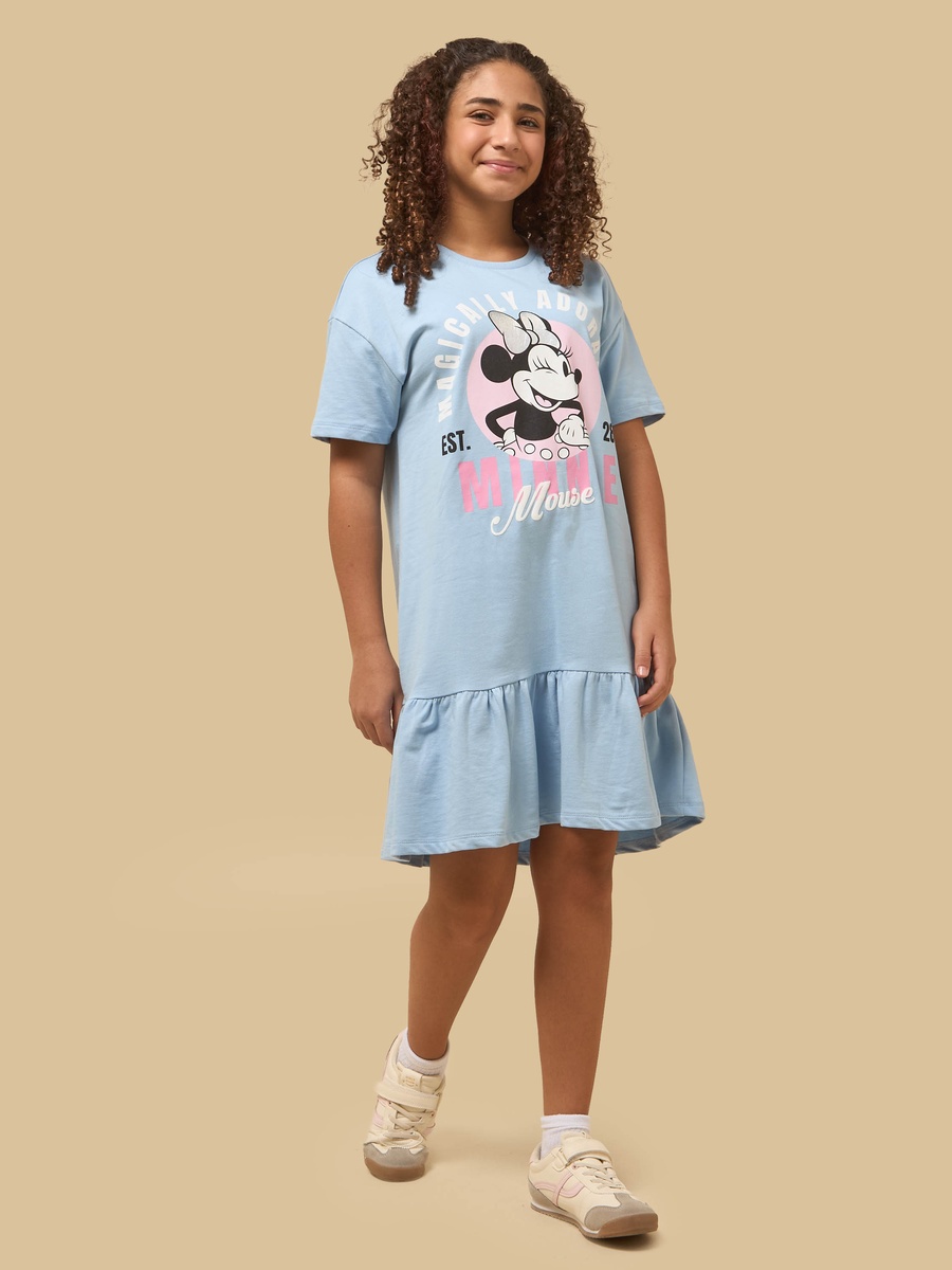 Minnie Mouse Print Viscose Drop Waist Dress