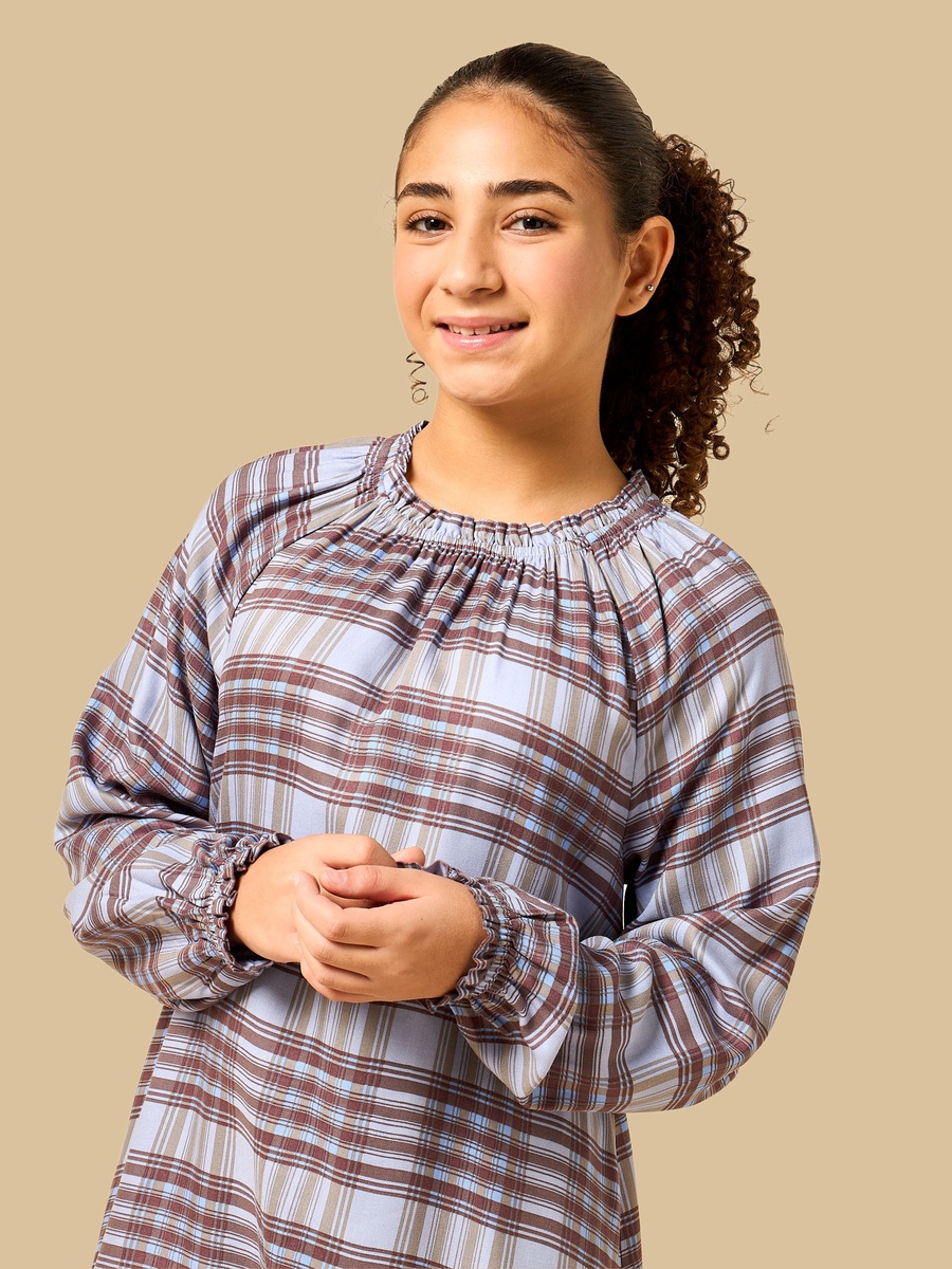 فستان كاروهات بخصر منسدل