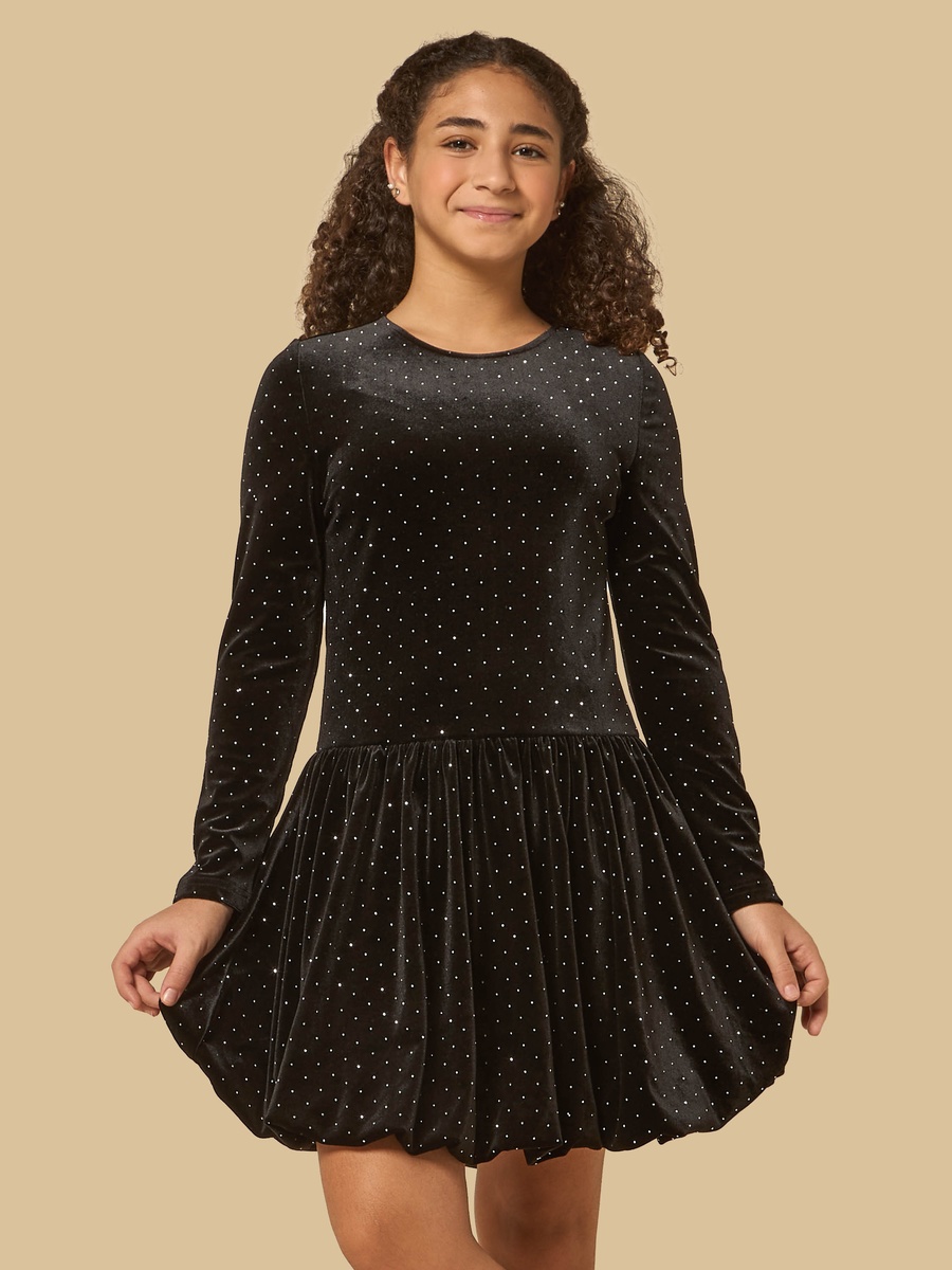 Rhinestone Embellished Velour Dress