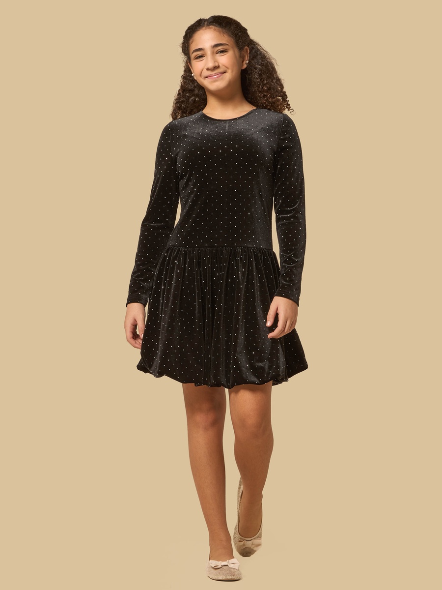Rhinestone Embellished Velour Dress