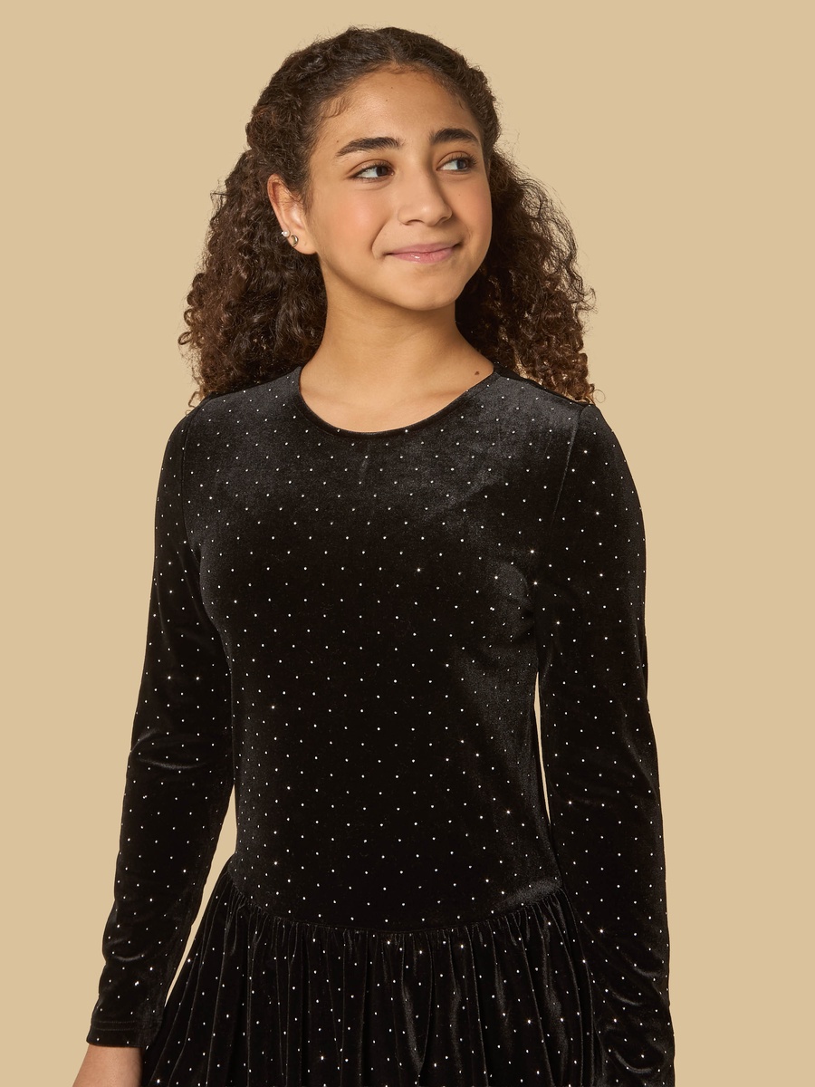 Rhinestone Embellished Velour Dress