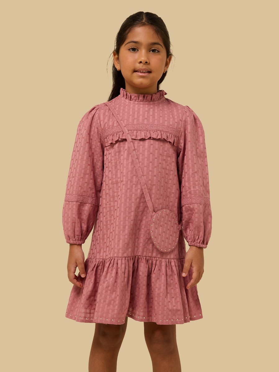 Textured Dress with Pie Crust Neck
