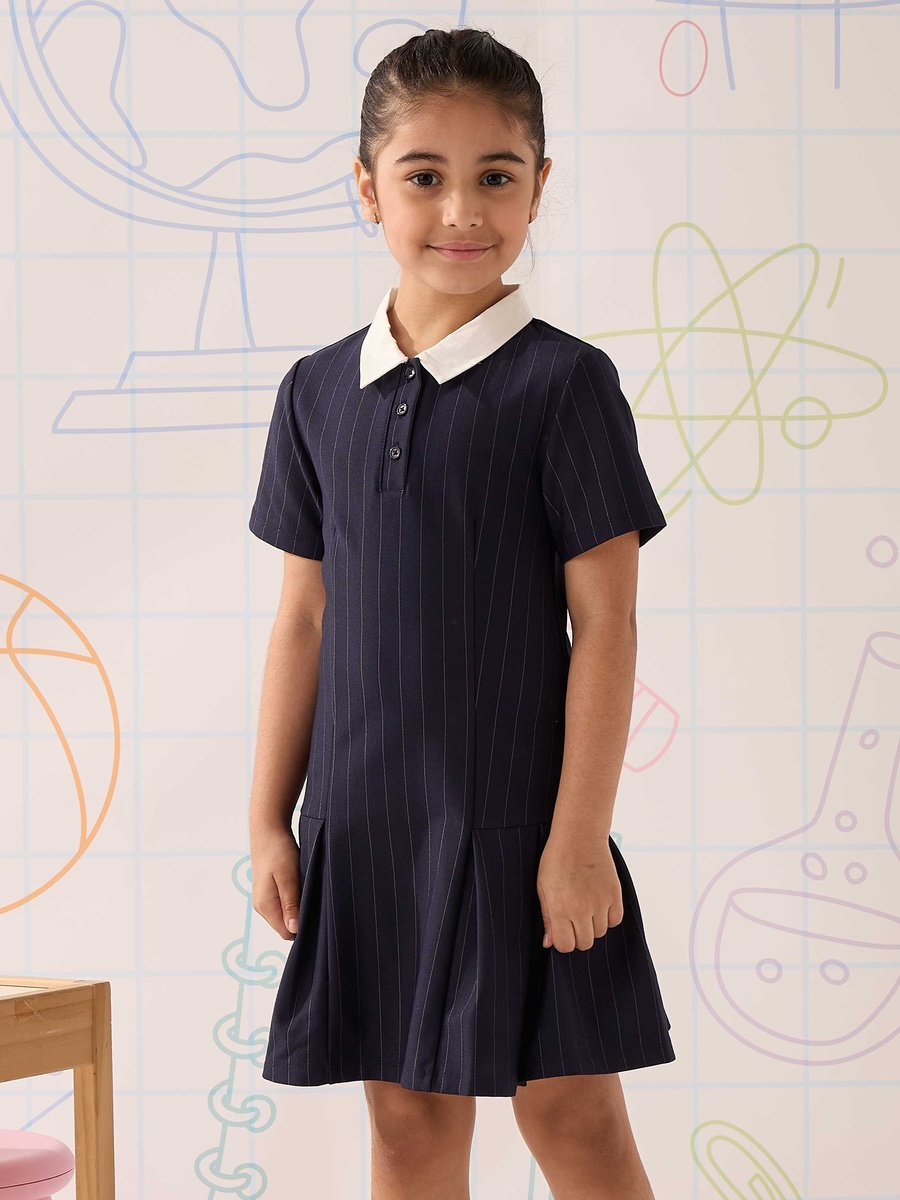 Striped Drop Waist Dress with Contrast Collar