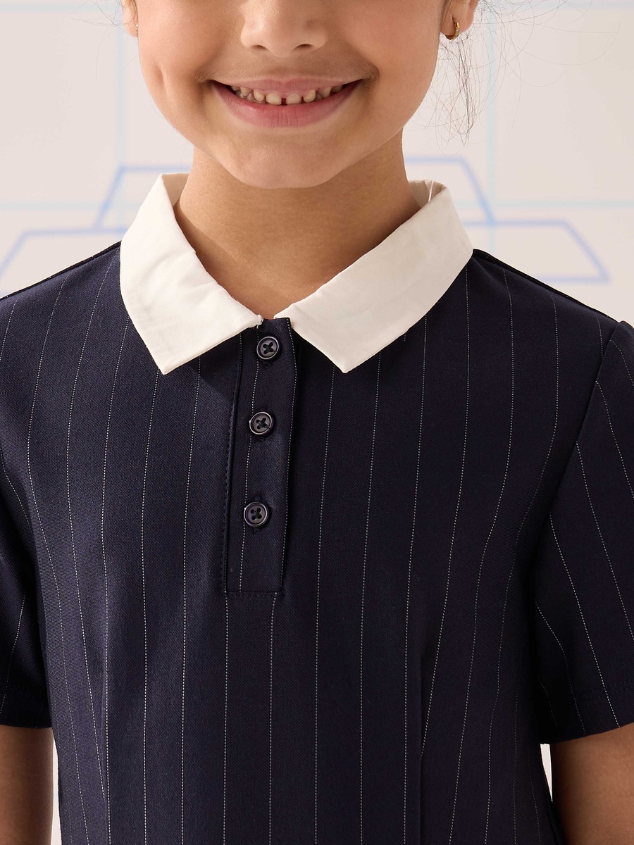 Striped Drop Waist Dress with Contrast Collar