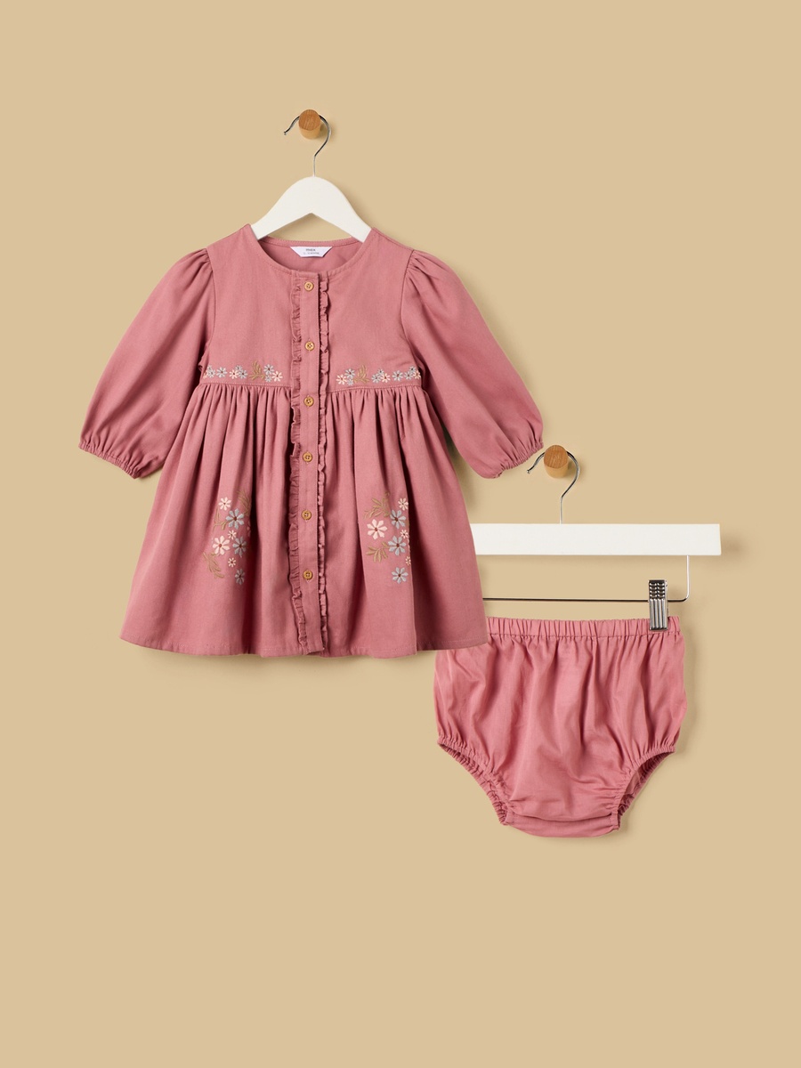 Floral Embroidered Dress with Bloomers