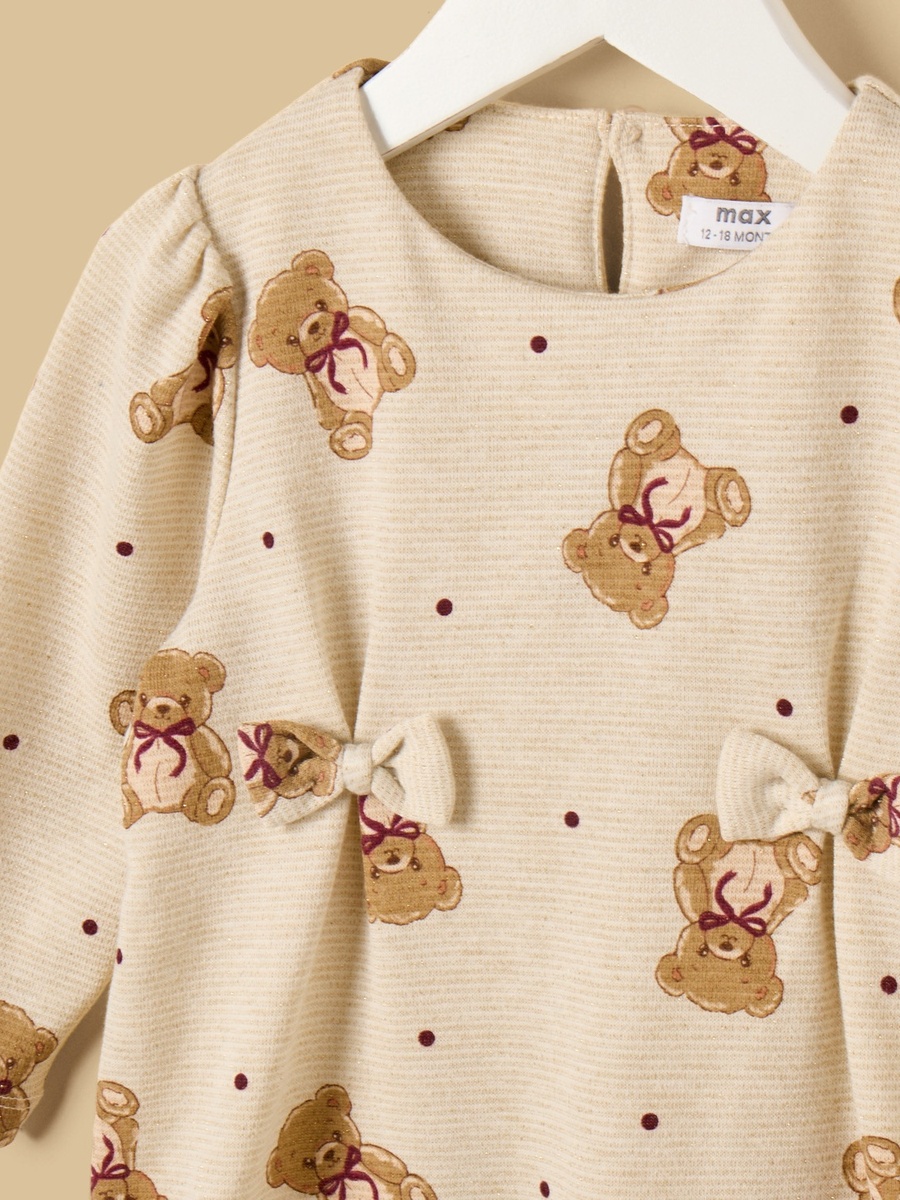 Teddy Bear Print Dress with Tights