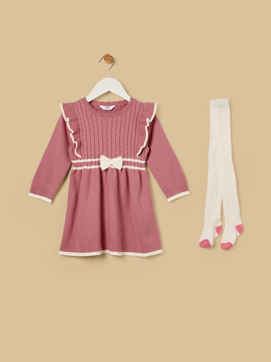 Bow Detail Sweater Dress with Stockings
