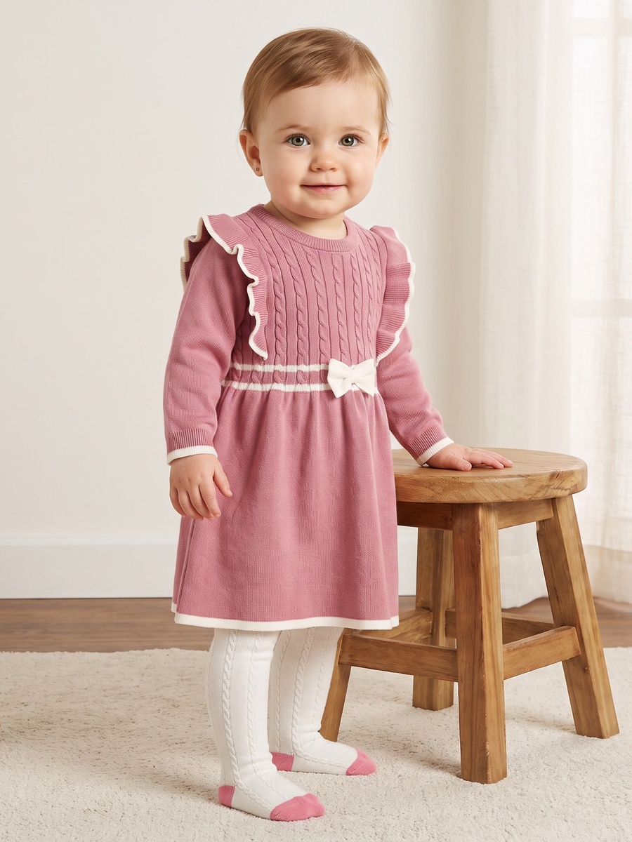 Bow Detail Sweater Dress with Stockings
