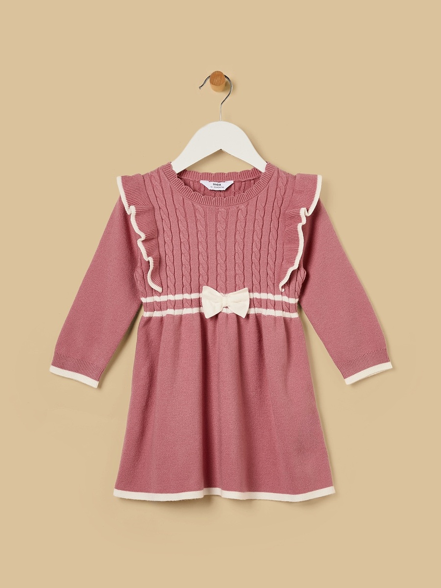 Bow Detail Sweater Dress with Stockings