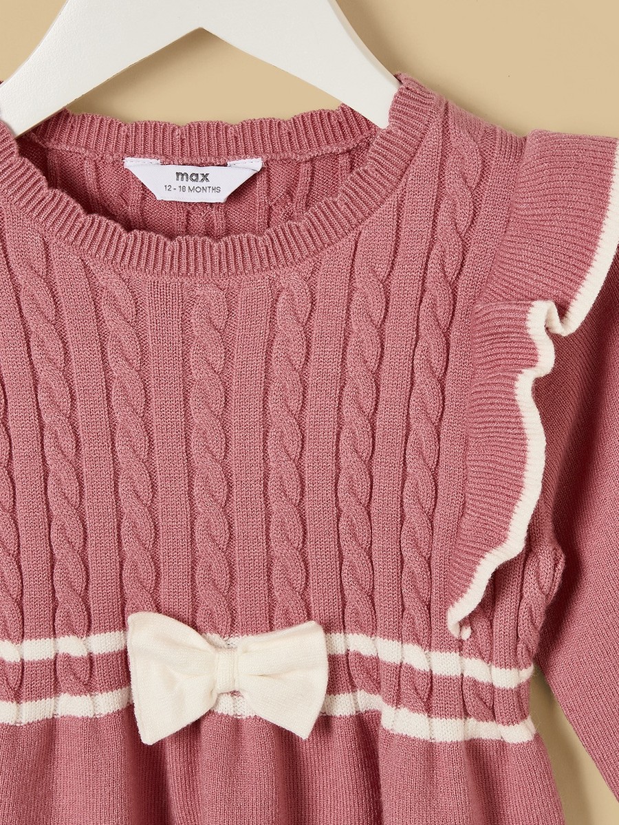 Bow Detail Sweater Dress with Stockings