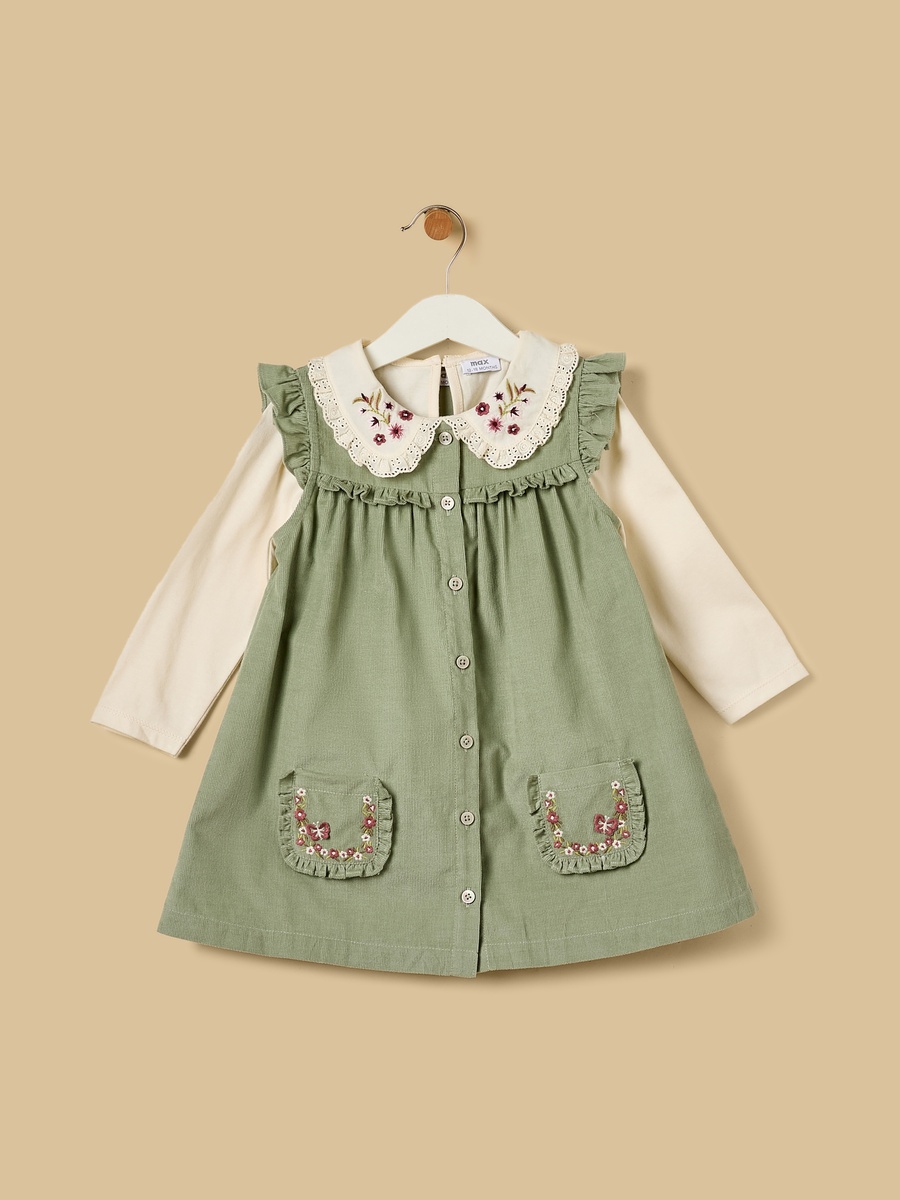 Embroidered Pinafore Dress with T-Shirt