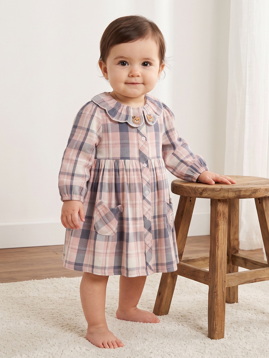 Checked Collared Dress with Bloomers