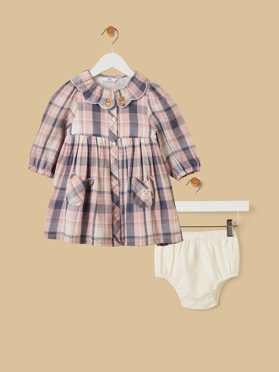 Checked Collared Dress with Bloomers