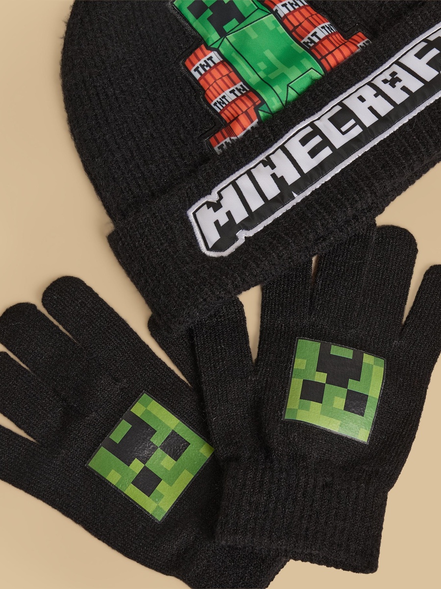 Minecraft Applique Beanie Cap with Gloves