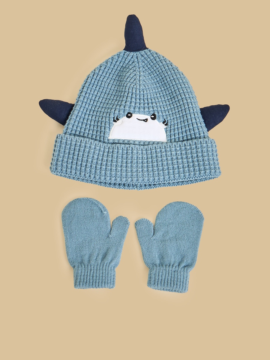 Pack of 2 - Textured 3D Trim Beanie with Gloves