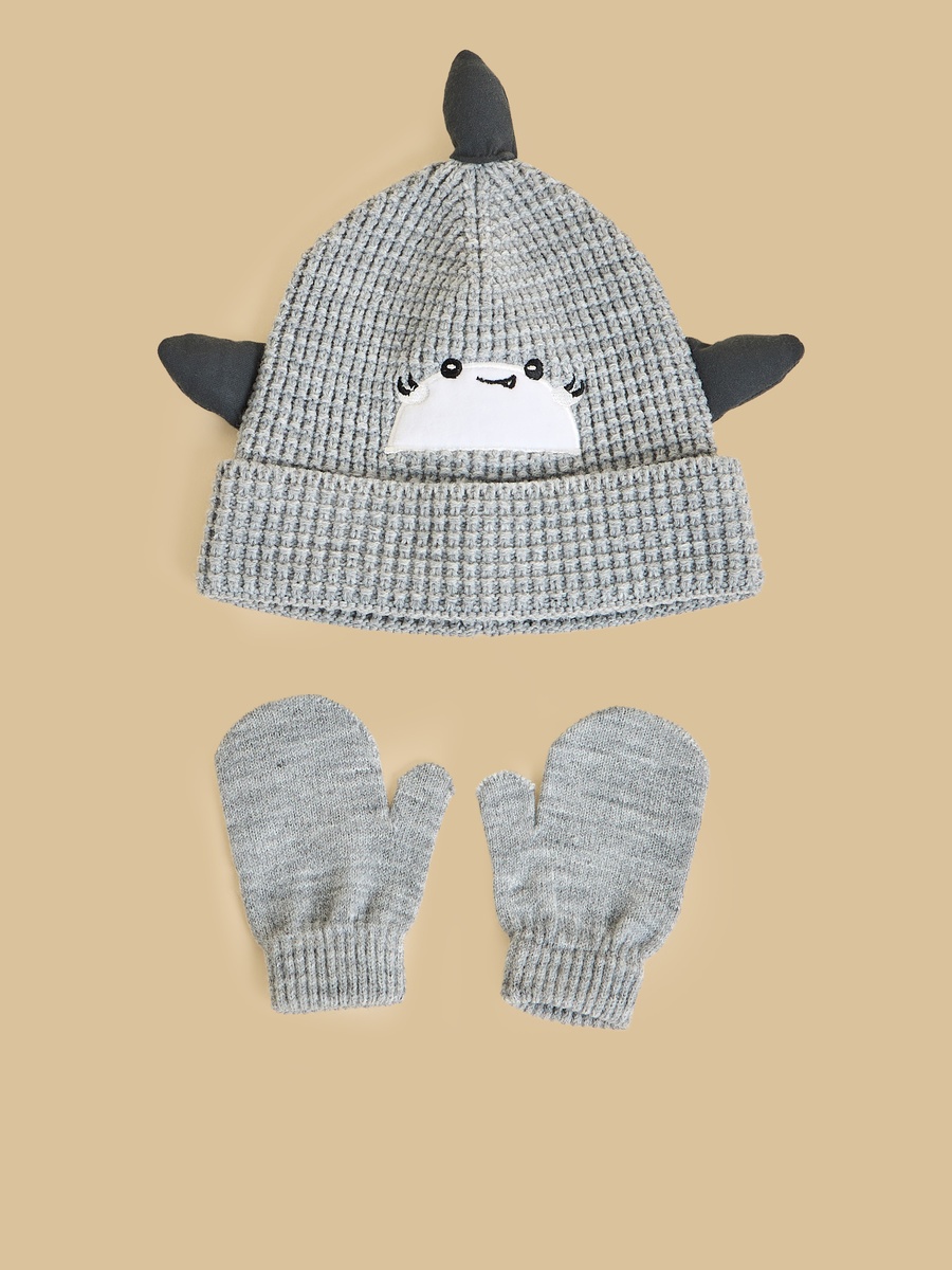 Pack of 2 - Textured 3D Trim Beanie with Gloves