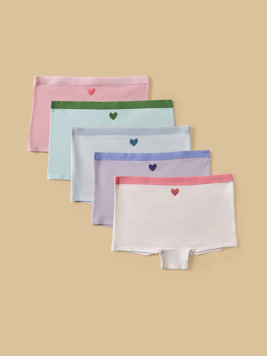 Pack of 5 - Glitter Heart Print Boyshorts