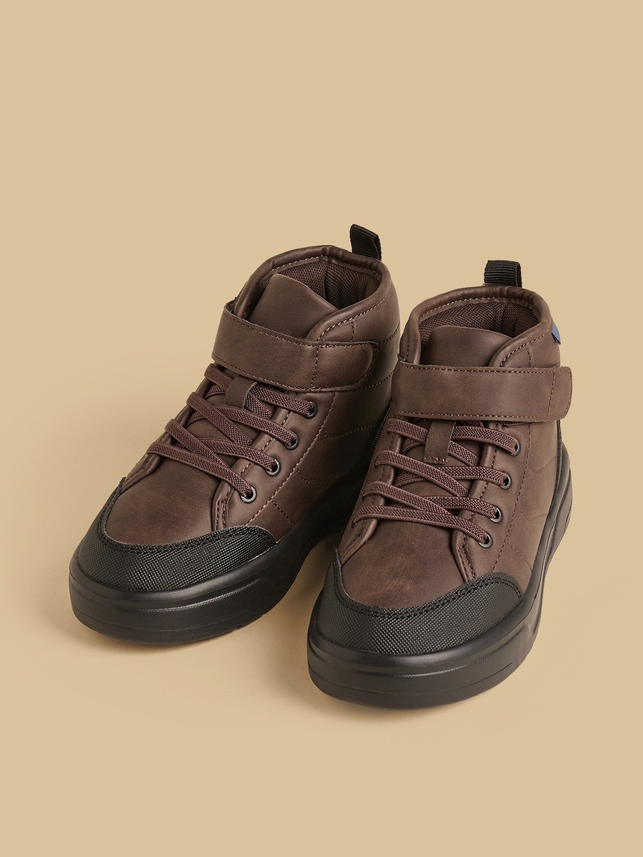 Panelled Boots with Hook and Loop Closure